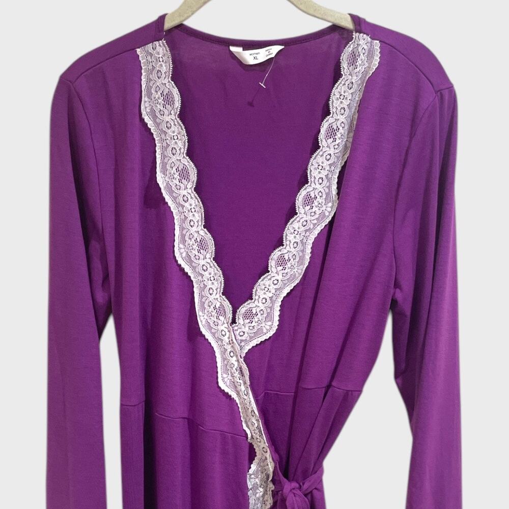 Maternity Lace Purple Wrap Light Weight Robe Size XL - Picture 8 of 11